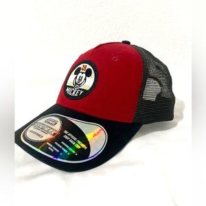 DISNEY Mickey Red Black Snapmax Baseball Adjustable Cap Mesh Back Size S/M